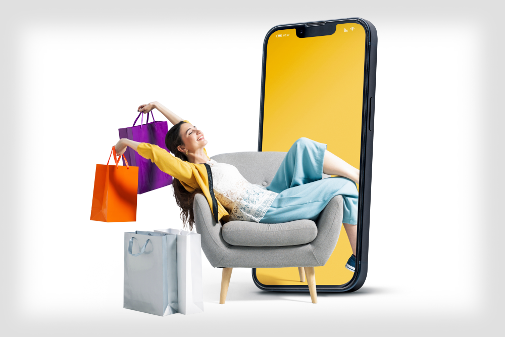 Woman Holding Shopping Bags in a Smartphone
